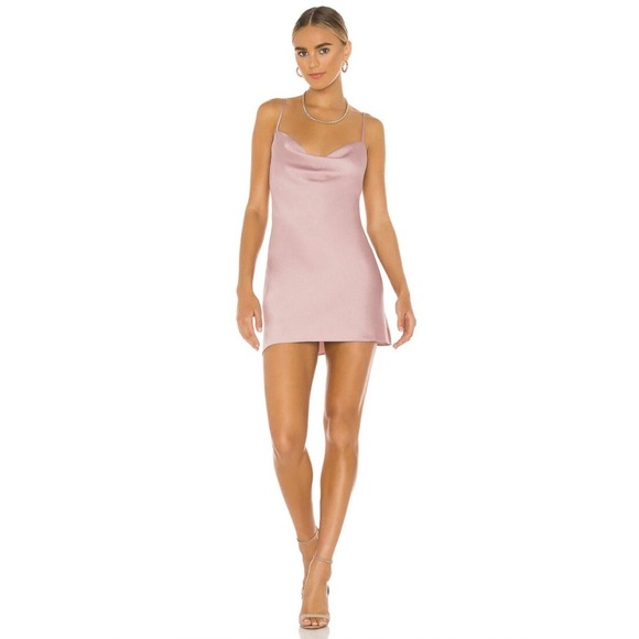 Michael Costello x Revolve Dusty Pink Mini Slip‎ Satin Dress Cowl Neck S Glam - Picture 1 of 14